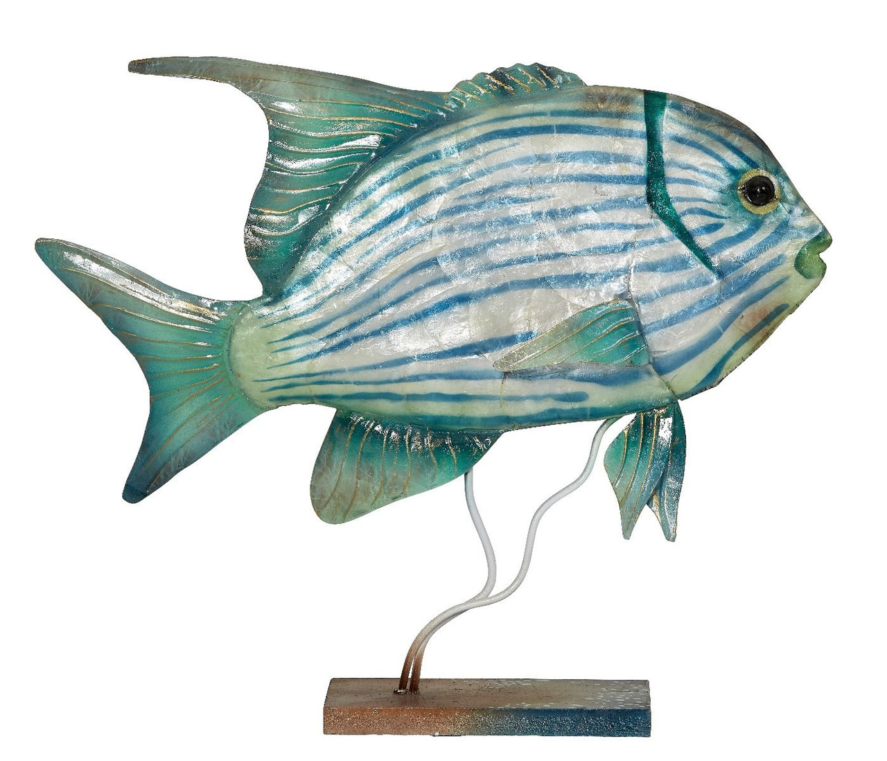 Large Jackfish on Stand - 13"x14" - Metal & Capiz Art