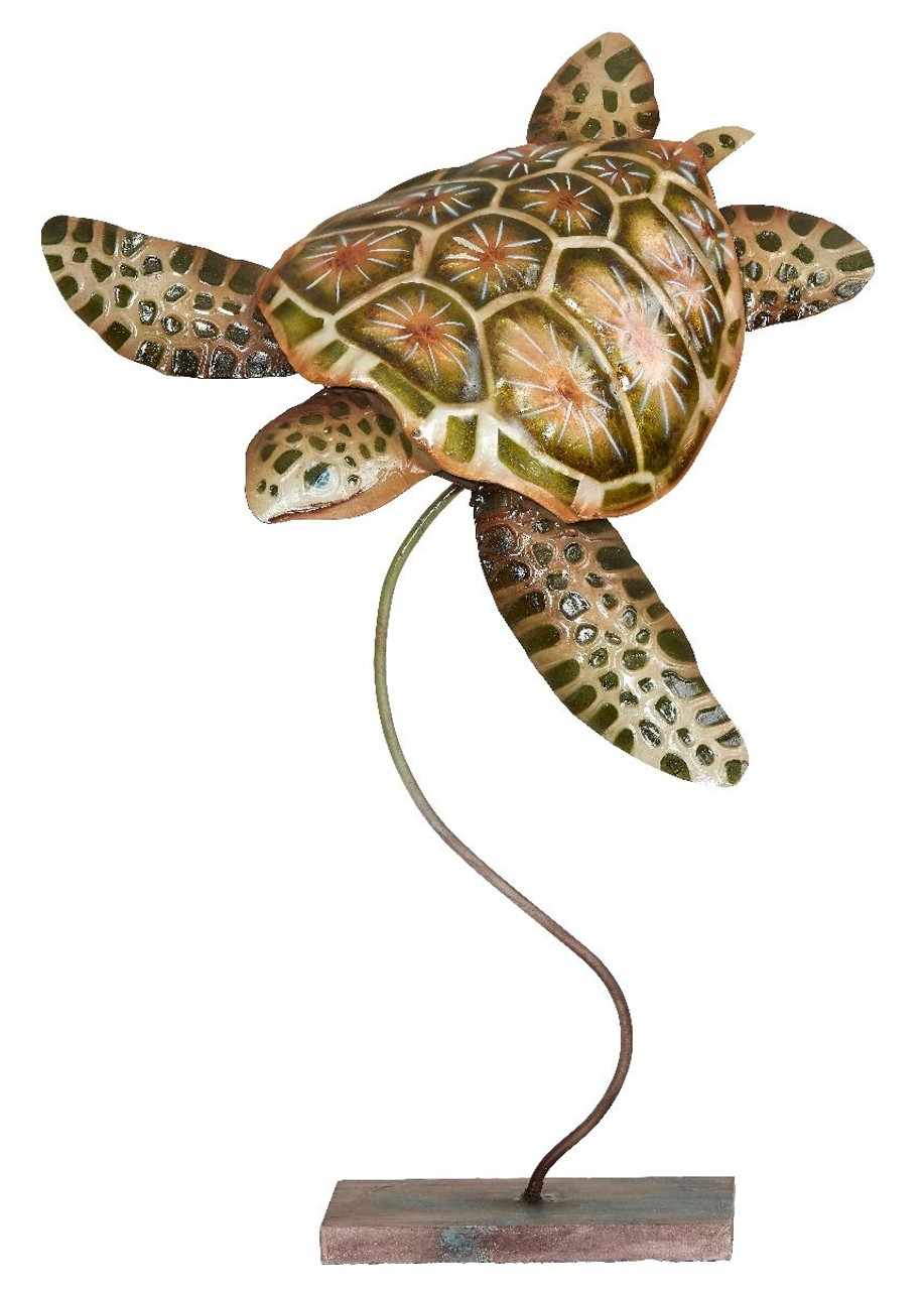 Hawksbill Turtle on Stand - 17" x 11" - Metal & Capiz Art 