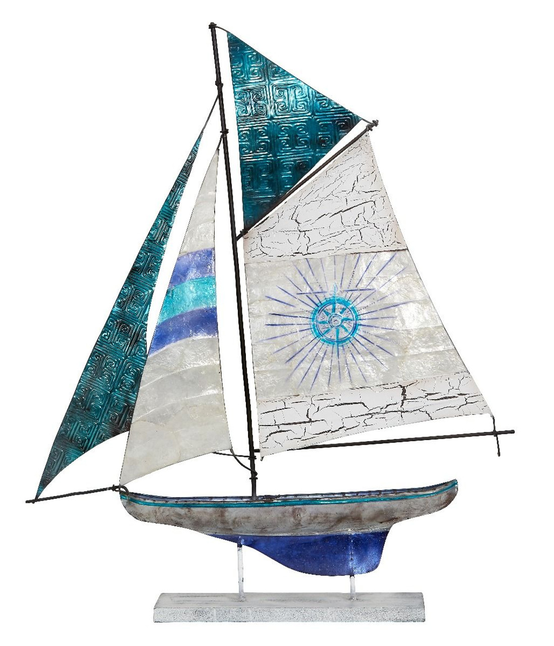 Schooner Sailboat on Stand - 21" x 17.5" - Metal & Capiz Art