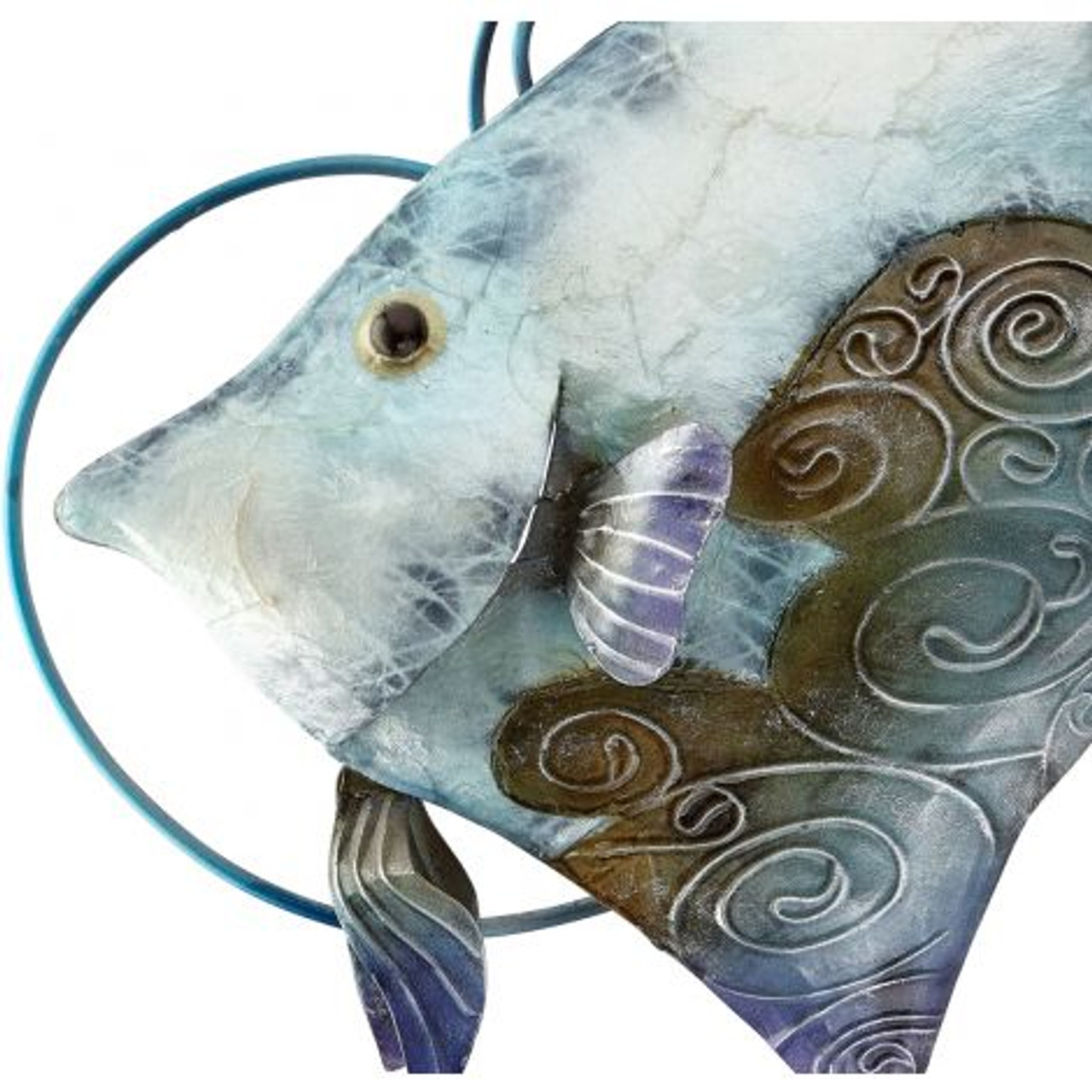 Capiz Details - 2 Banner Fish Wall Art - Seafoam - 12.75" - Metal & Capiz Art 