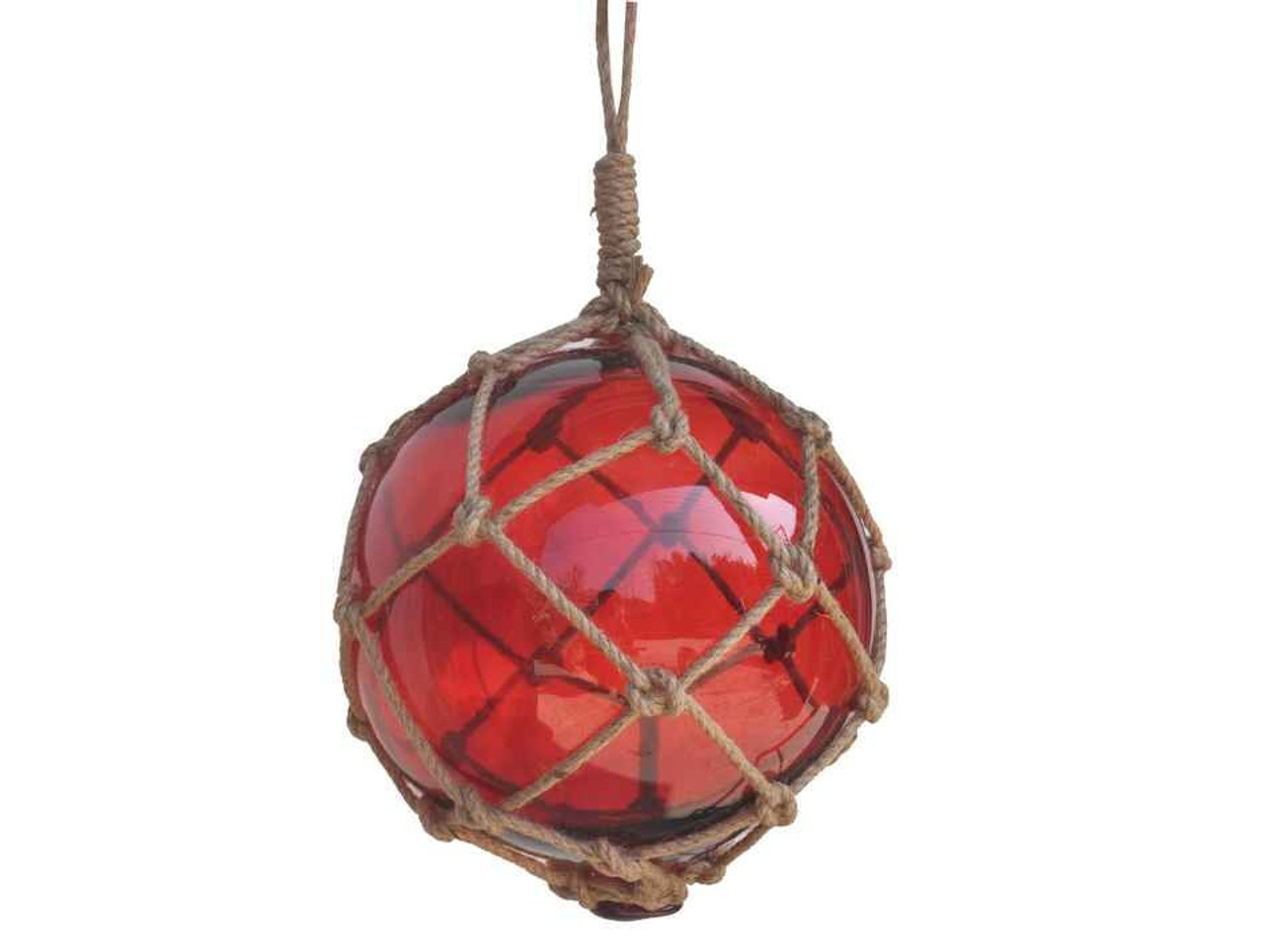 Japanese Glass Float in Rope Netting - 12"  - Red