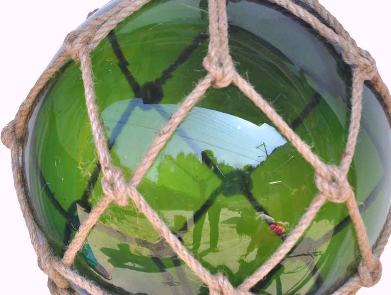 Japanese Glass Float in Rope Netting - 12"  - Green