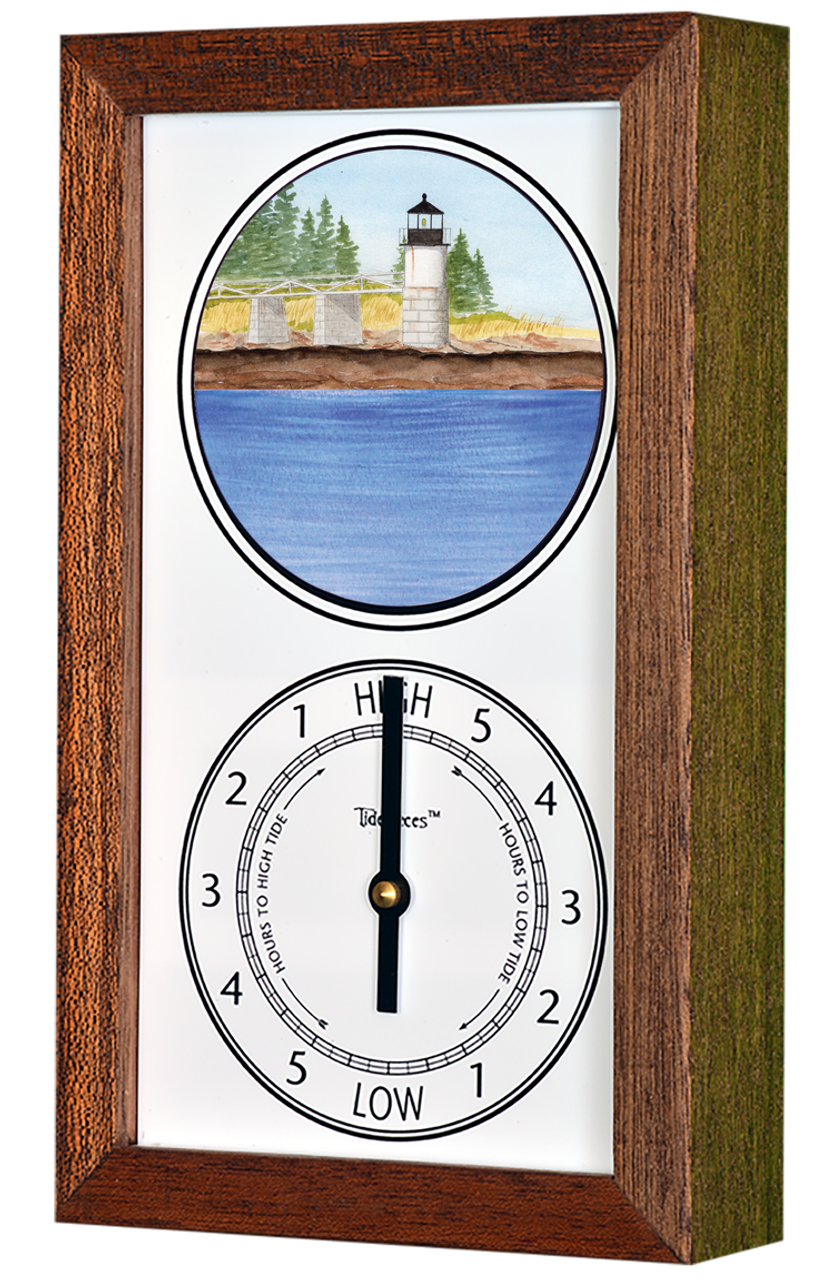 Marshall Point Lighthouse (ME) Mechanically Animated Tide Clock - Deluxe Mahogany Frame