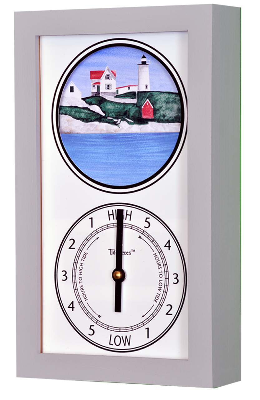 Cape Neddick "Nubble" Lighthouse (ME) Mechanically Animated Tide Clock - Gray Frame