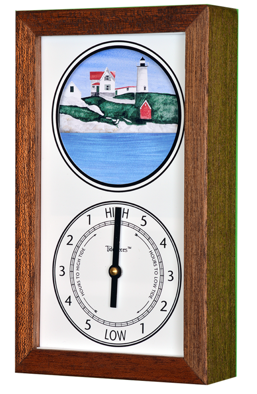 Cape Neddick "Nubble" Lighthouse (ME) Mechanically Animated Tide Clock - Deluxe Mahogany Frame