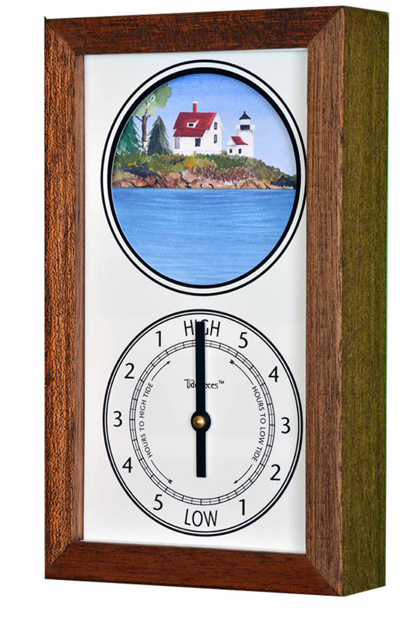 Curtis Island Lighthouse (ME) Mechanically Animated Tide Clock - Deluxe Mahogany Frame