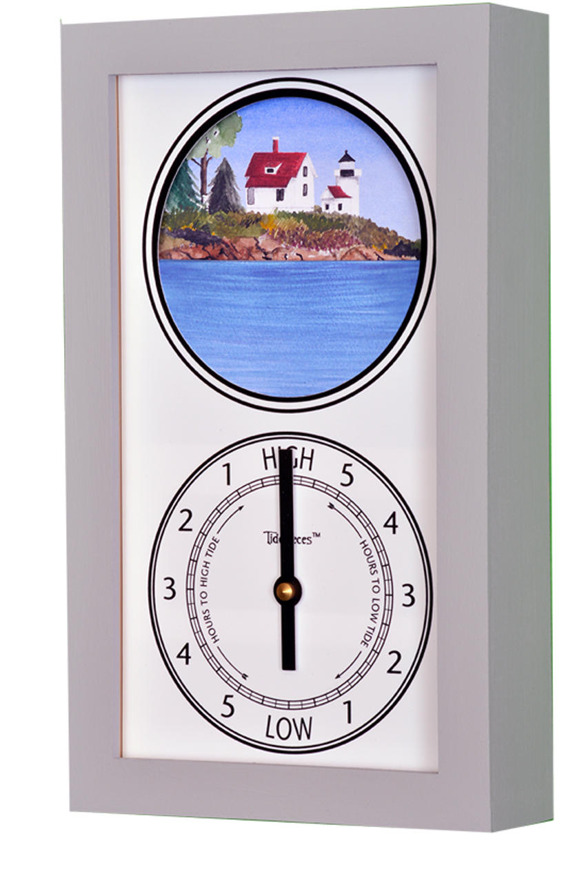 Curtis Island Lighthouse (ME) Mechanically Animated Tide Clock - Gray Frame