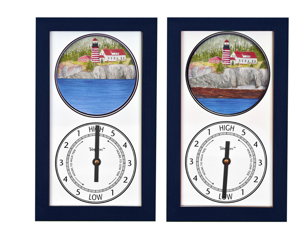 West Quoddy Head Lighthouse (ME) Mechanically Animated Tide Clock - Navy Frame