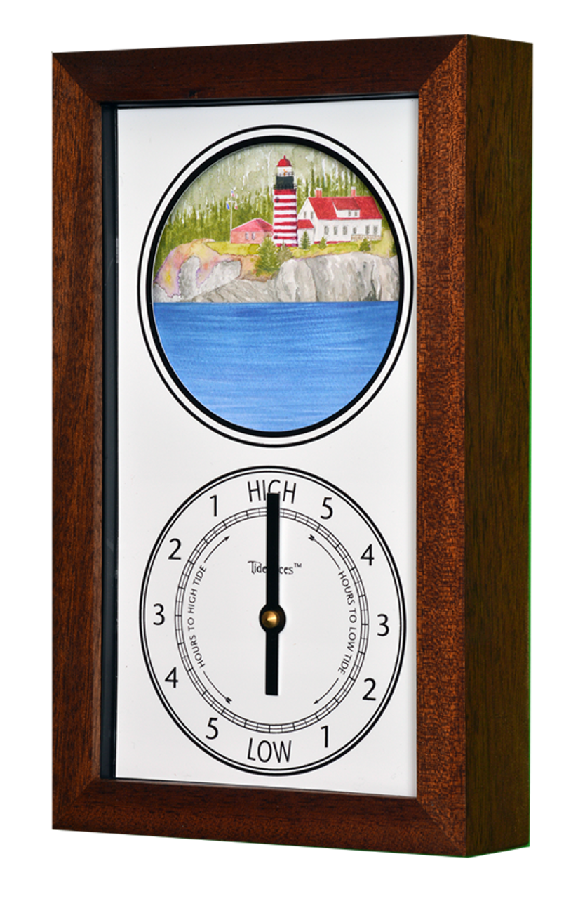 West Quoddy Head Lighthouse (ME) Mechanically Animated Tide Clock - Deluxe Mahogany Frame