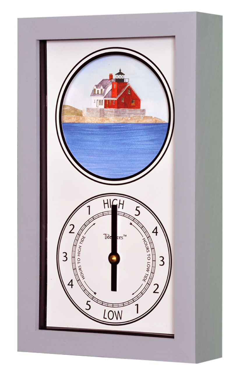 Rockland Breakwater Lighthouse (ME) Mechanically Animated Tide Clock - Gray Frame