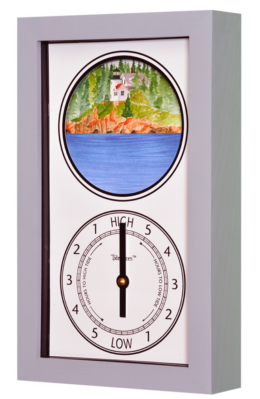 Bass Harbor Head Lighthouse (ME) Mechanically Animated Tide Clock - Gray Frame