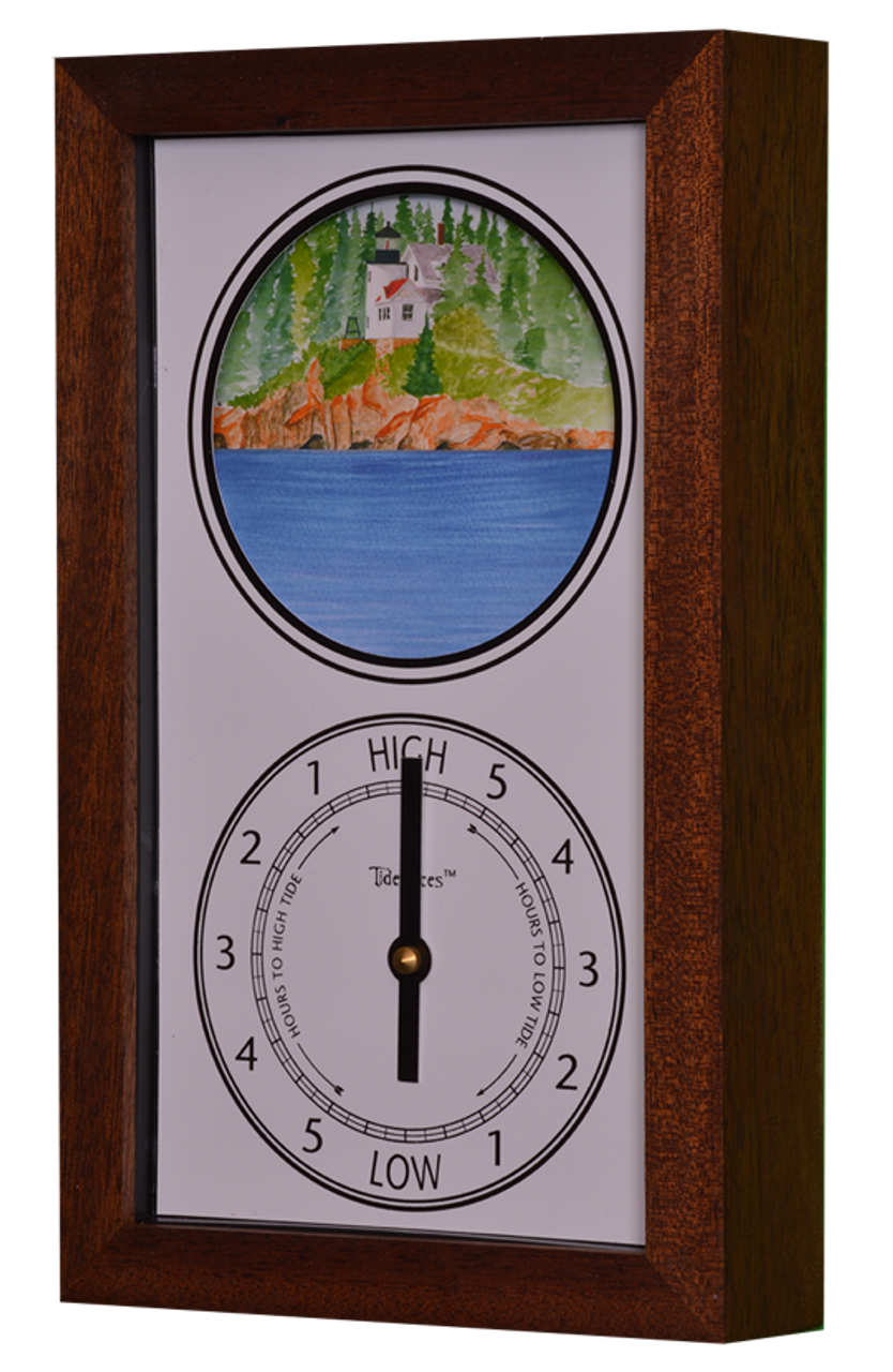 Bass Harbor Head Lighthouse (ME) Mechanically Animated Tide Clock - Deluxe Mahogany Frame