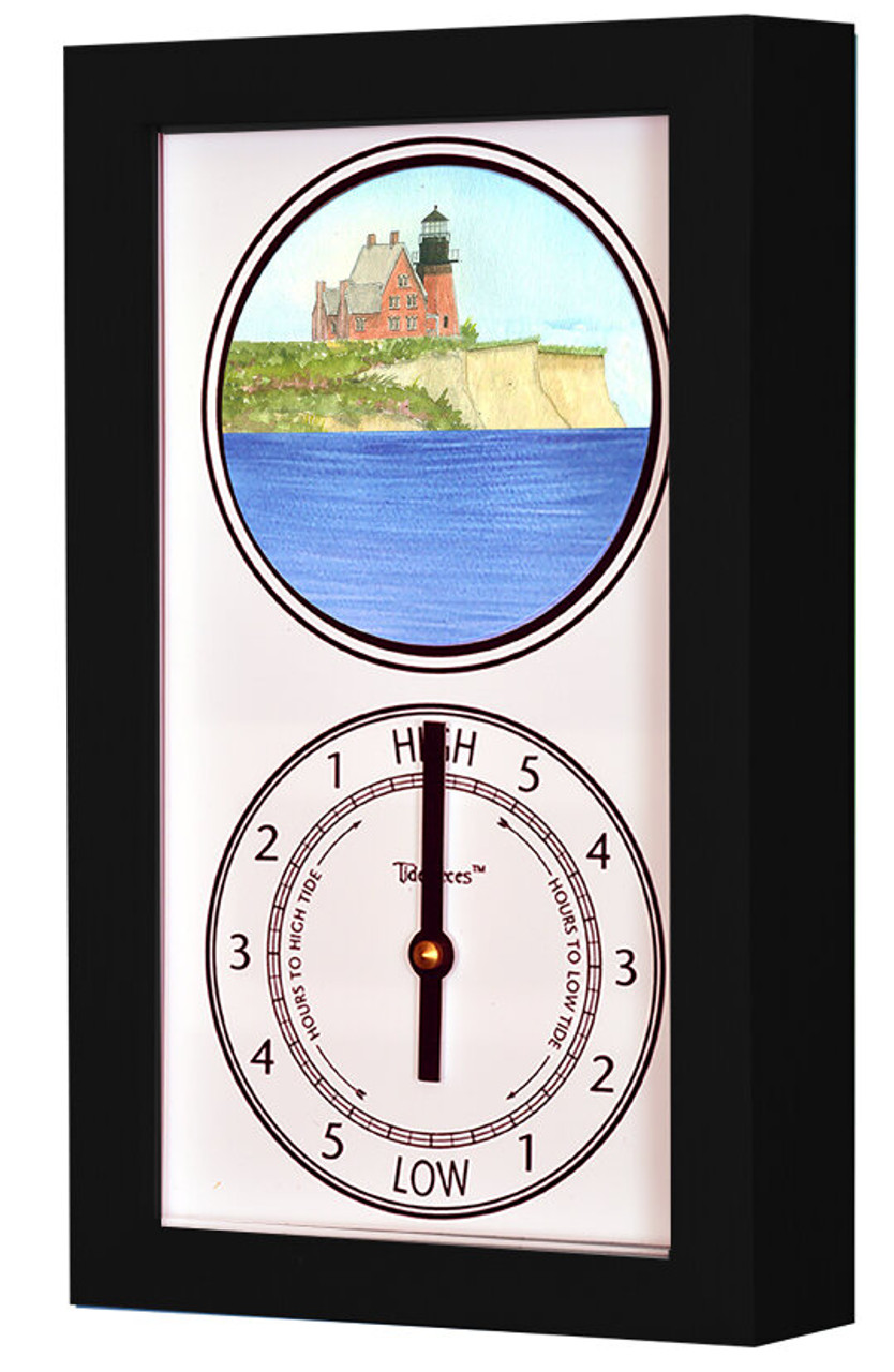 Southeast Lighthouse, Block Island (RI) Mechanically Animated Tide Clock - Black Frame