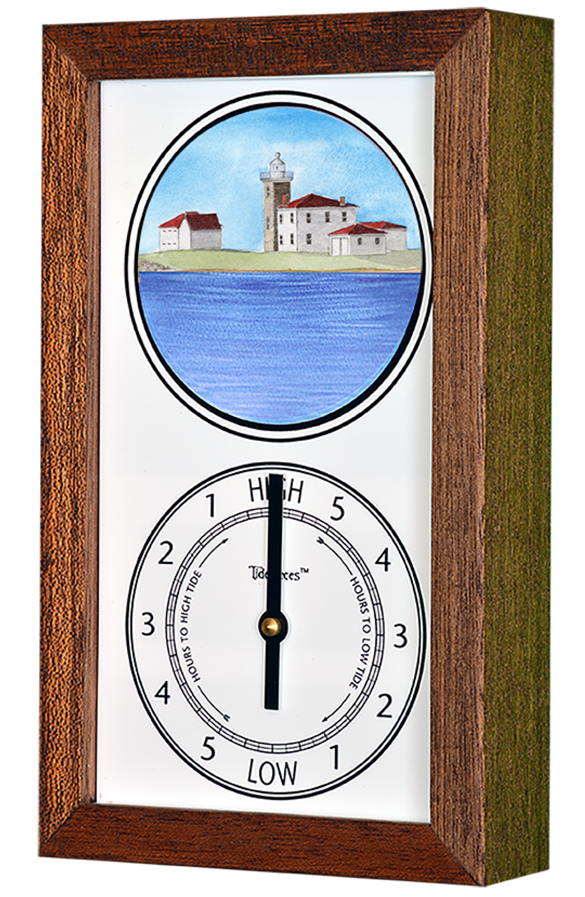 Watch Hill Lighthouse (RI) Mechanically Animated Tide Clock - Deluxe Mahogany Frame