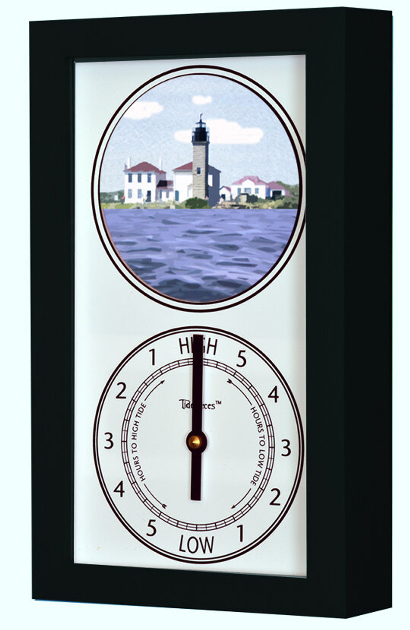 Beavertail Lighthouse (RI) Mechanically Animated Tide Clock - Black Frame