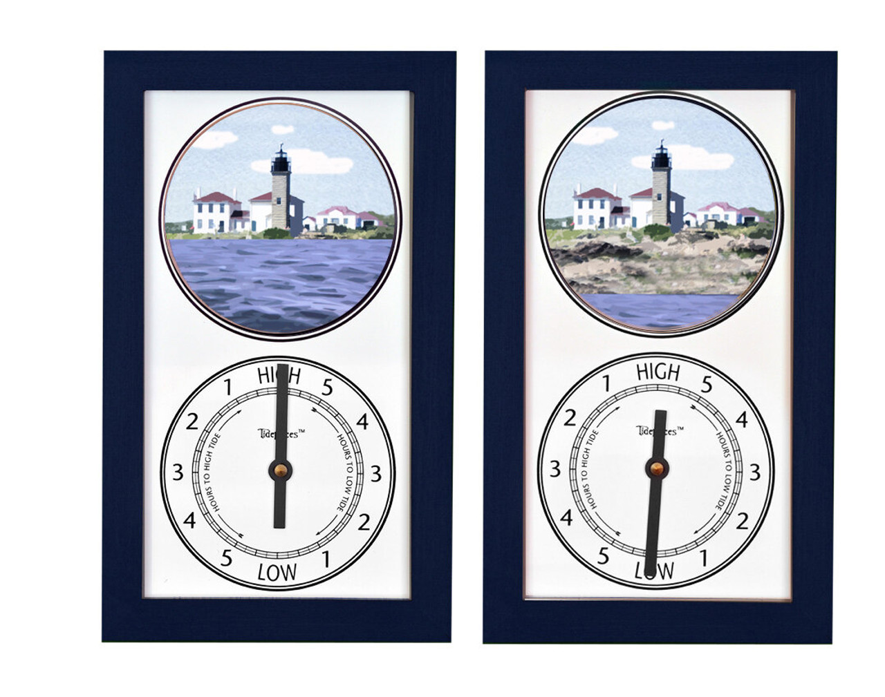 Beavertail Lighthouse (RI) Mechanically Animated Tide Clock - Navy Frame