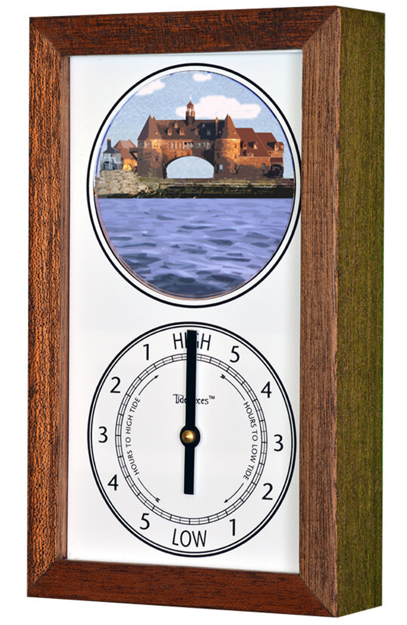 Narragansett Towers  (RI) Mechanically Animated Tide Clock - Deluxe Mahogany Frame