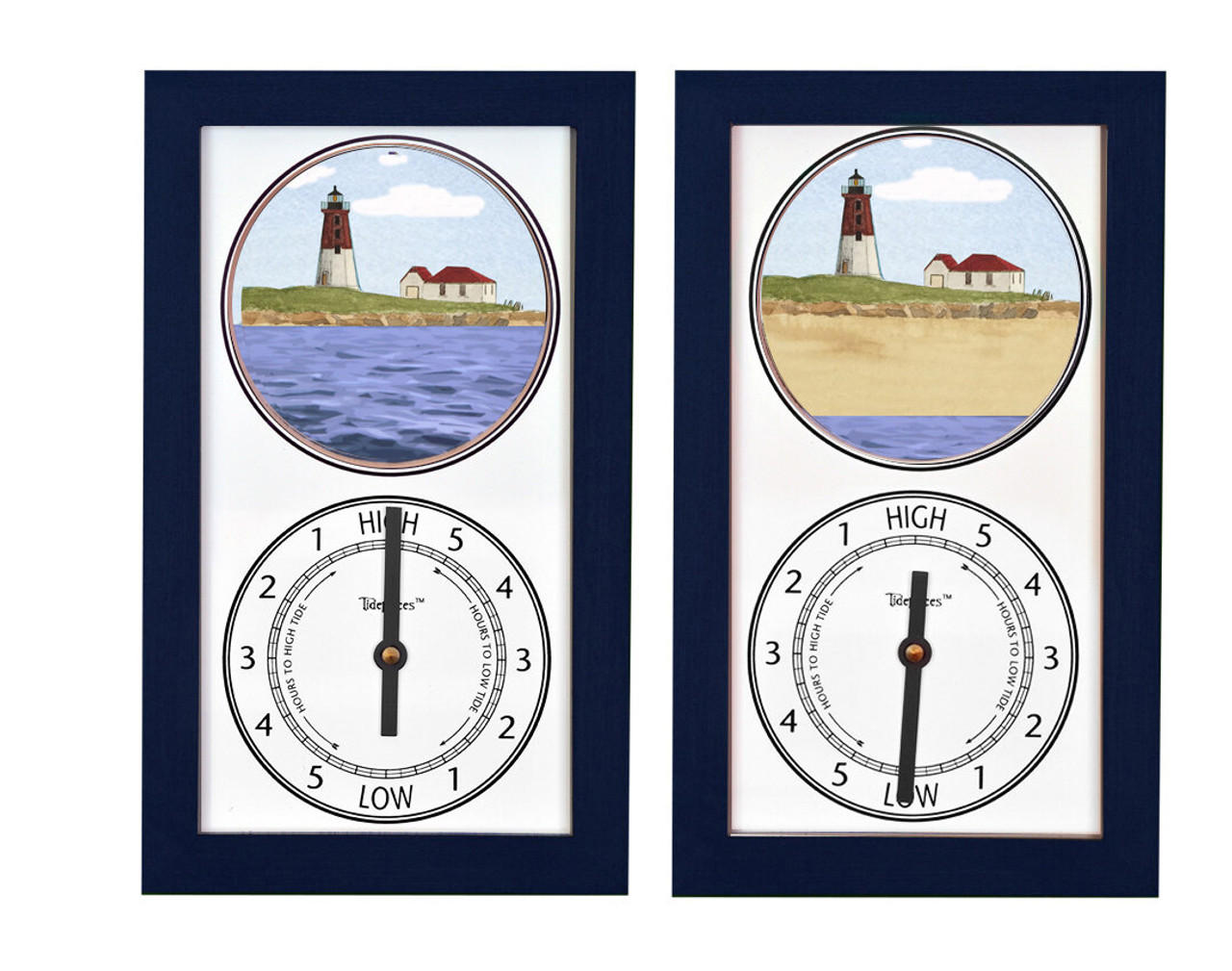 Point Judith Lighthouse (RI) Mechanically Animated Tide Clock - Navy Frame