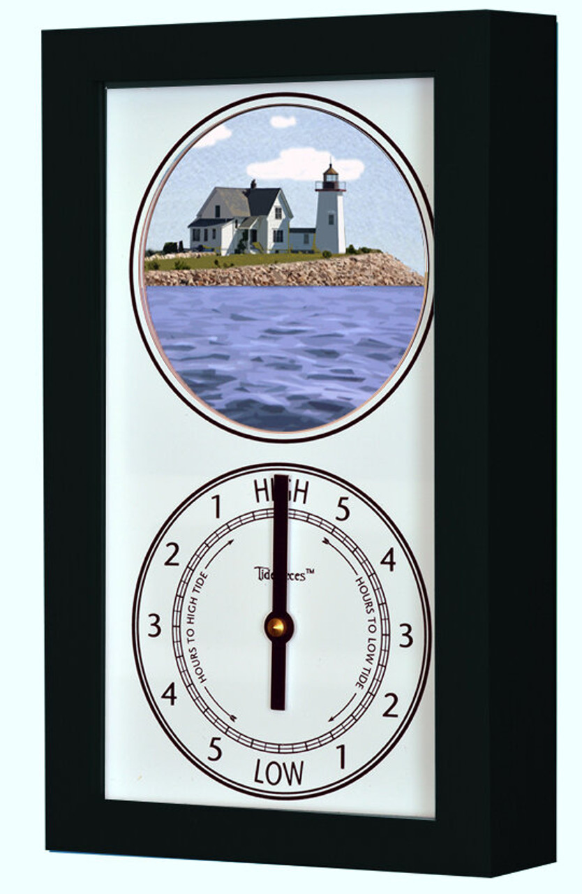 Wing's Neck Lighthouse (MA) Mechanically Animated Tide Clock - Black Frame