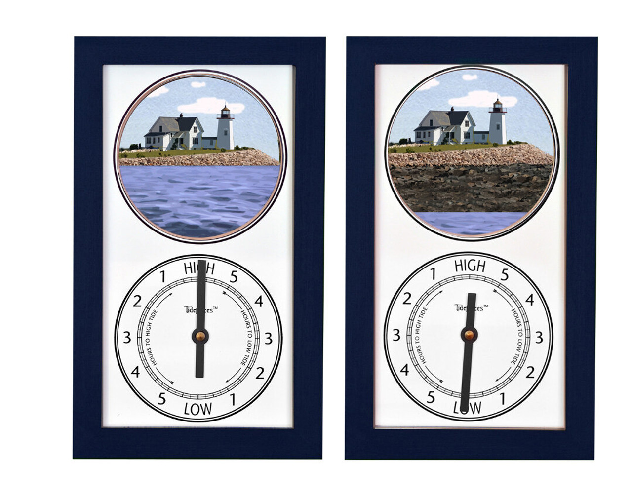 Wing's Neck Lighthouse (MA) Mechanically Animated Tide Clock - Navy Frame