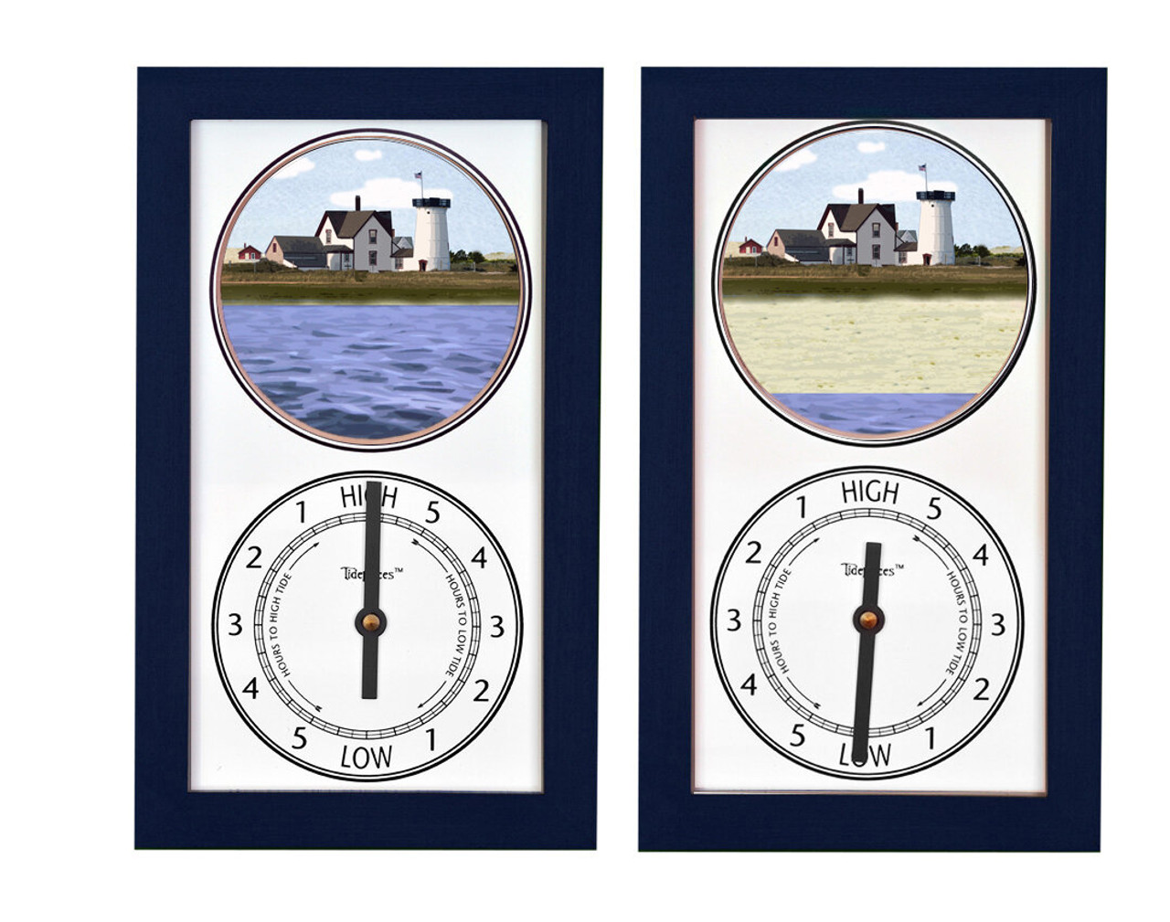 Stage Harbor Lighthouse (MA) Mechanically Animated Tide Clock - Navy Frame