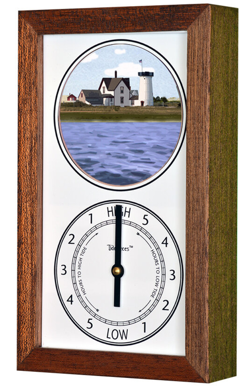 Stage Harbor Lighthouse (MA) Mechanically Animated Tide Clock - Deluxe Mahogany Frame