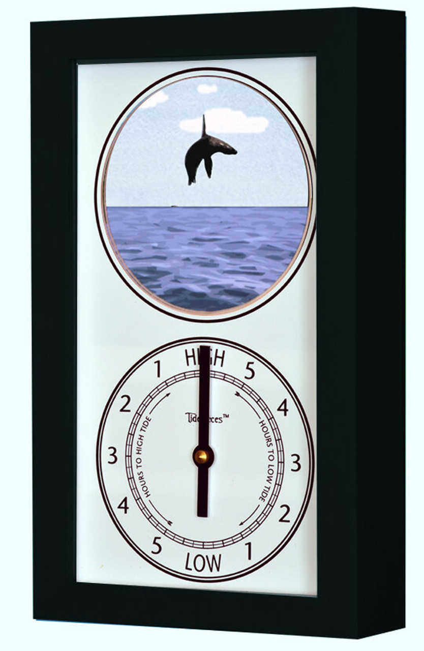 Great White Shark and Seal Mechanically Animated Tide Clock - Black Frame