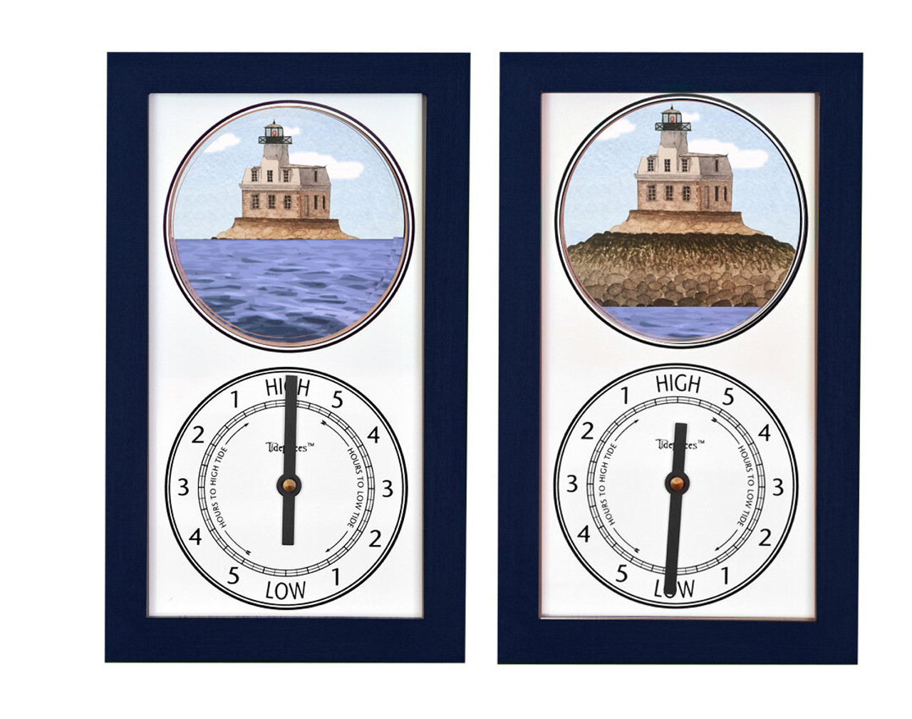 Penfield Reef Lighthouse (CT) Mechanically Animated Tide Clock - Navy Frame