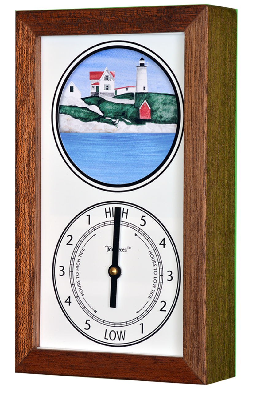 Nobska Lighthouse (MA) Mechanically Animated Tide Clock - Deluxe Mahogany Frame