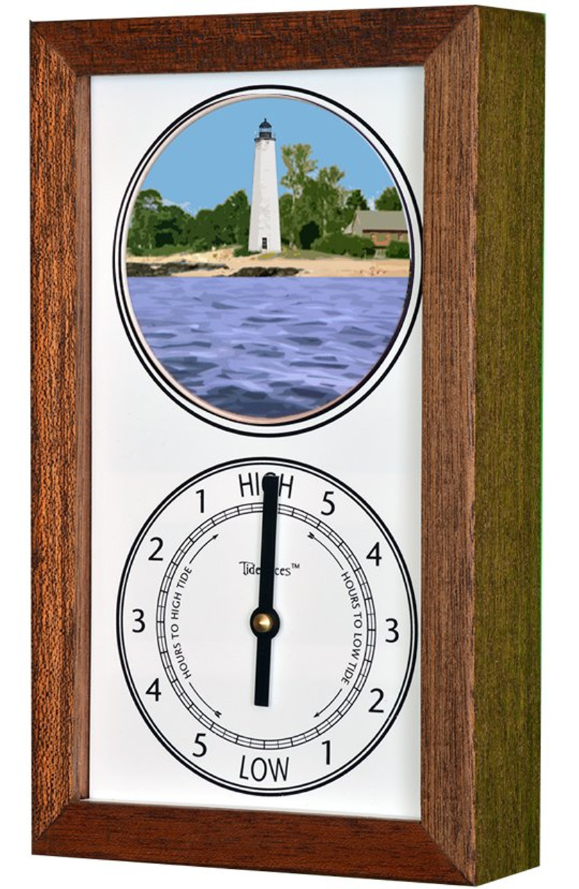 New Haven Harbor Lighthouse (CT) Mechanically Animated Tide Clock - Deluxe Mahogany Frame