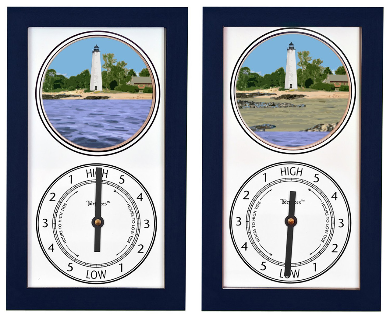 New Haven Harbor Lighthouse (CT) Mechanically Animated Tide Clock - Navy Frame