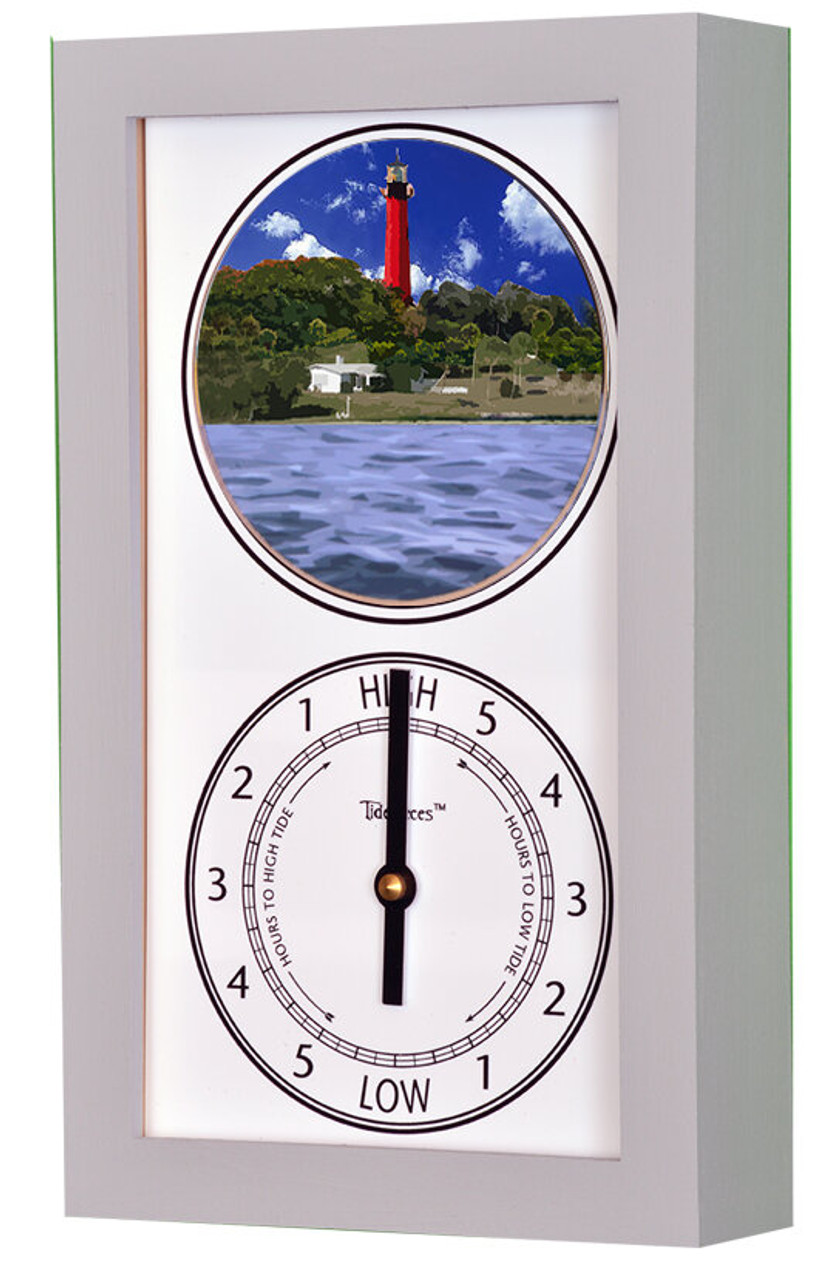 Jupiter Inlet Lighthouse (FL) Mechanically Animated Tide Clock - Gray Frame