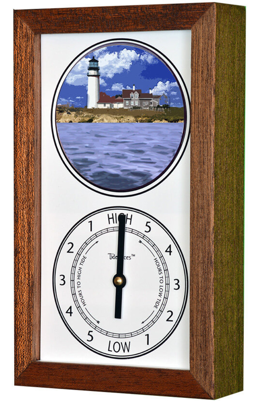 Highland Lighthouse (MA) Mechanically Animated Tide Clock - Deluxe Mahogany Frame
