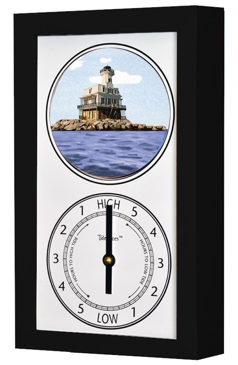 Greenport Lighthouse (NY) Mechanically Animated Tide Clock - Black Frame