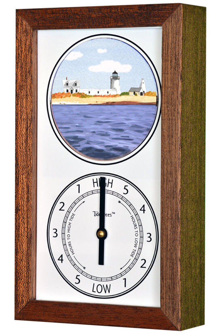 Goat Island Lighthouse (RI) Mechanically Animated Tide Clock - Deluxe Mahogany Frame