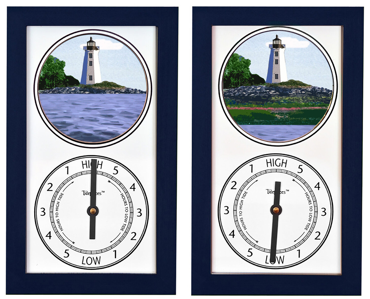 Fayerweather Lighthouse (CT) Mechanically Animated Tide Clock - Navy Frame