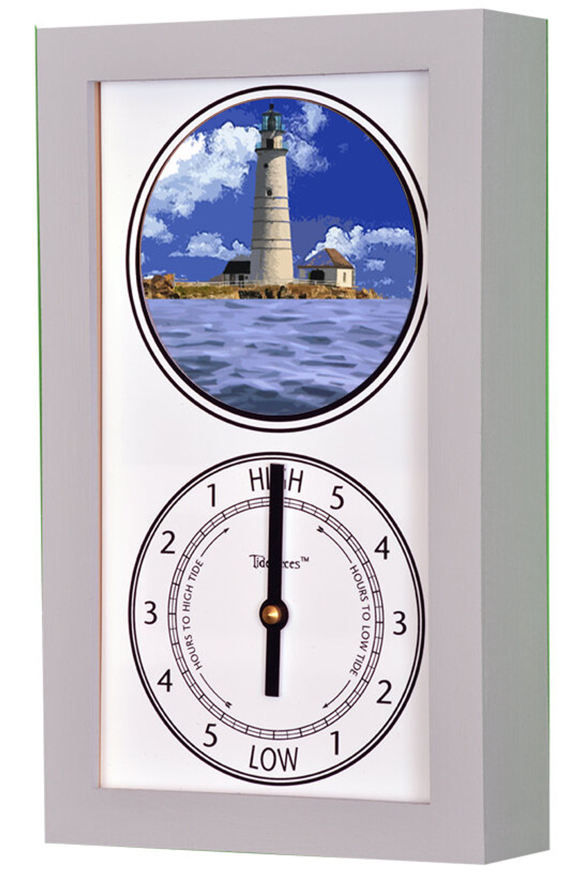 Boston Lighthouse (MA) Mechanically Animated Tide Clock - Gray Frame