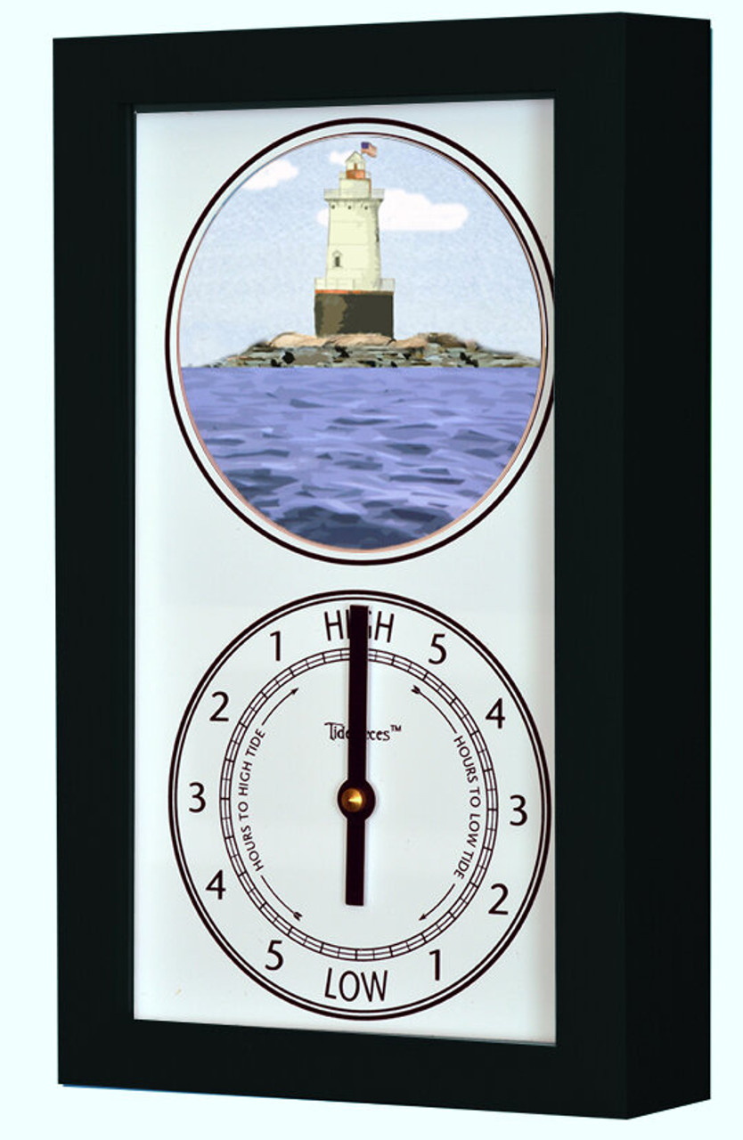 Sakonnet Lighthouse (RI) Mechanically Animated Tide Clock - Black Frame