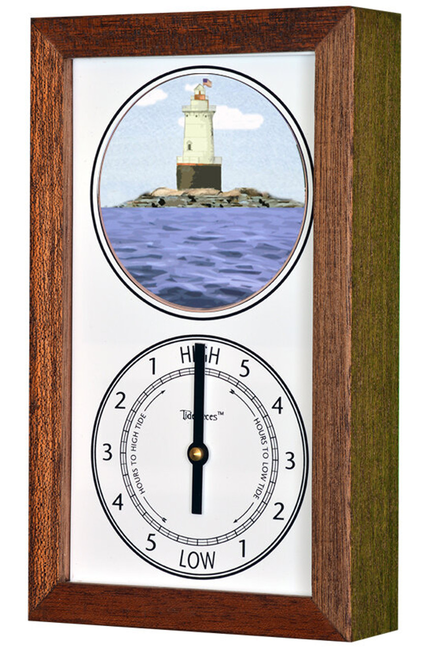 Sakonnet Lighthouse (RI) Mechanically Animated Tide Clock - Deluxe Mahogany Frame