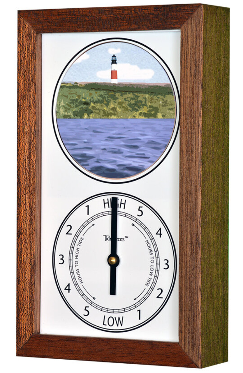 Sankaty Head Lighthouse (MA) Mechanically Animated Tide Clock - Deluxe Mahogany Frame