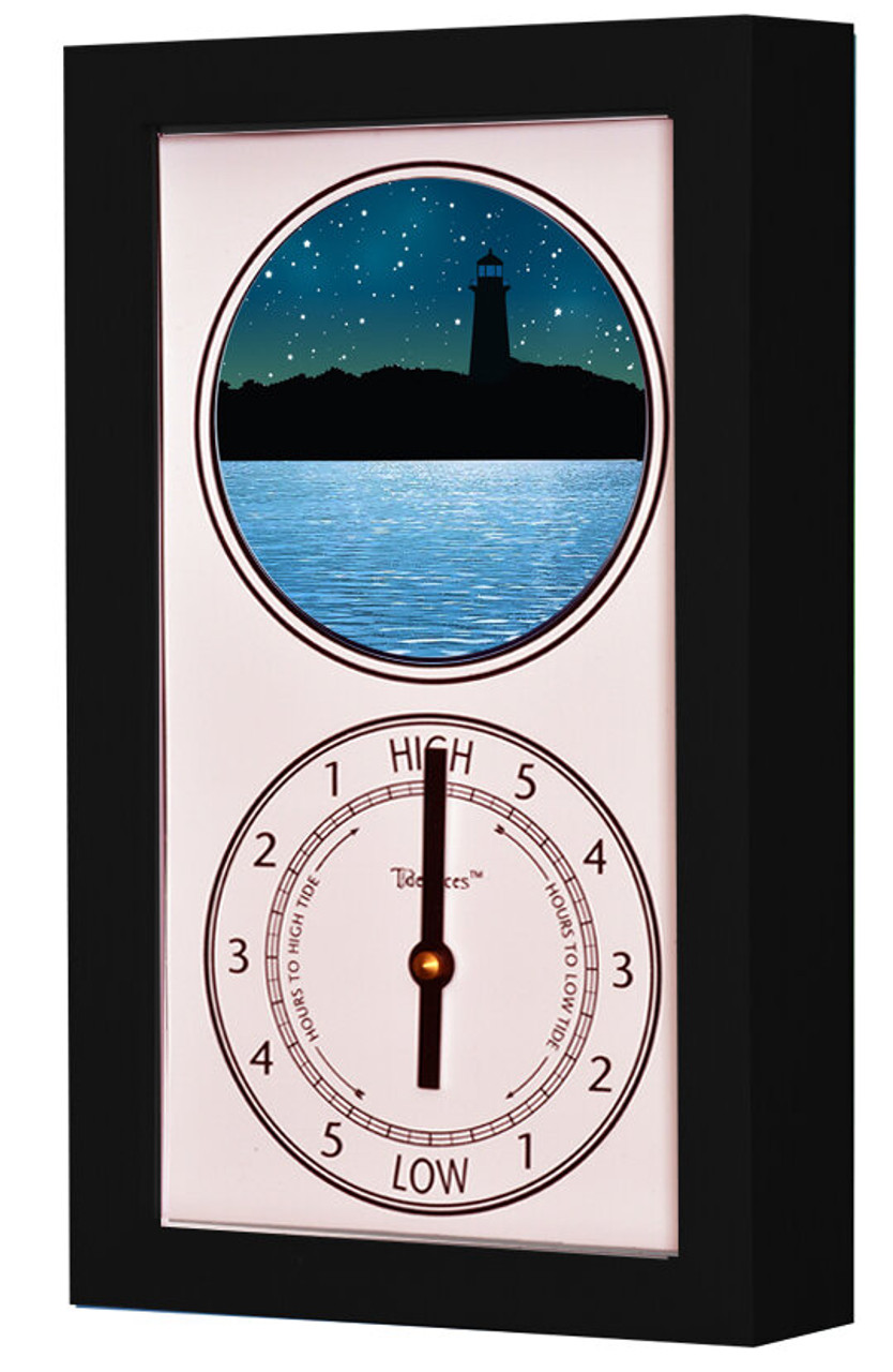 Lighthouse Silhouette Mechanically Animated Tide Clock - Black Frame