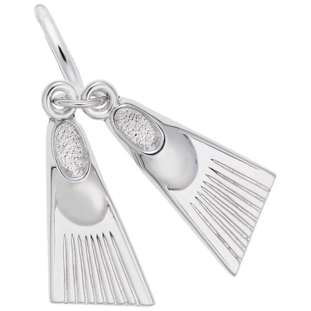 Swim Fins Silver Charm - Sterling Silver and 14k White Gold