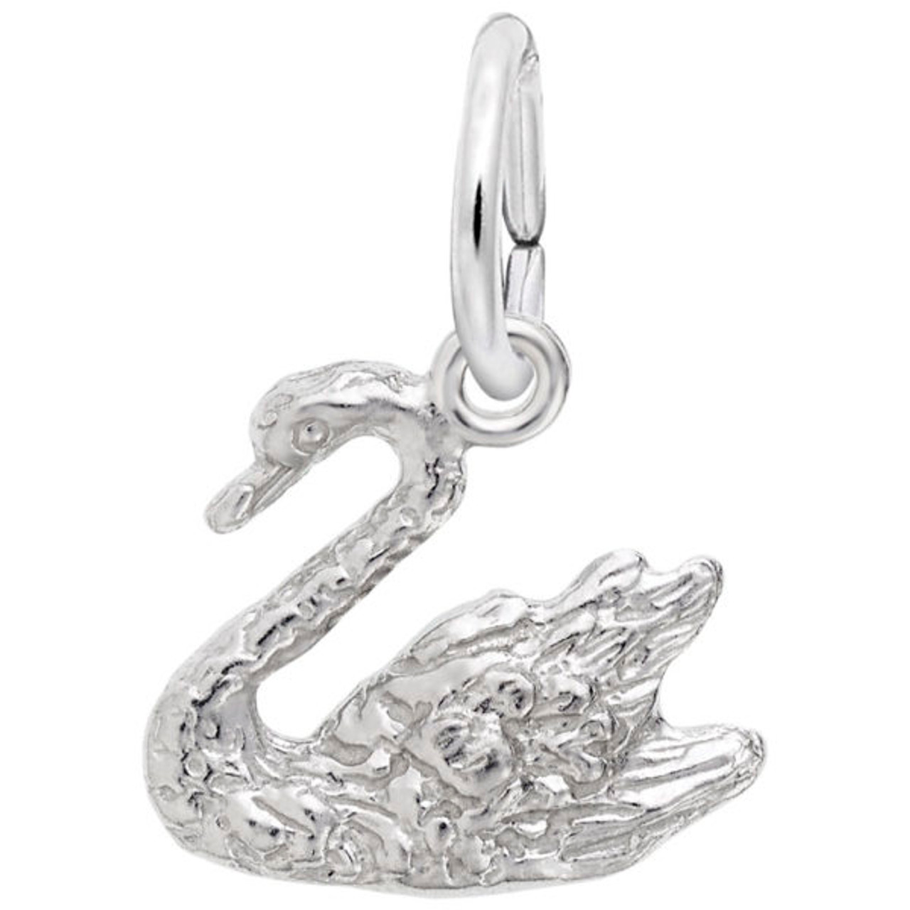 Swan Silver Charm - Sterling Silver and 14k White Gold