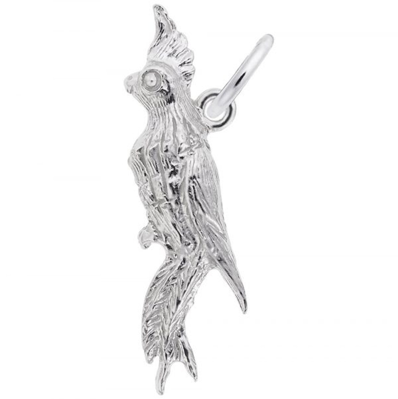 Cockatoo Silver Charm - Sterling Silver and 14k White Gold