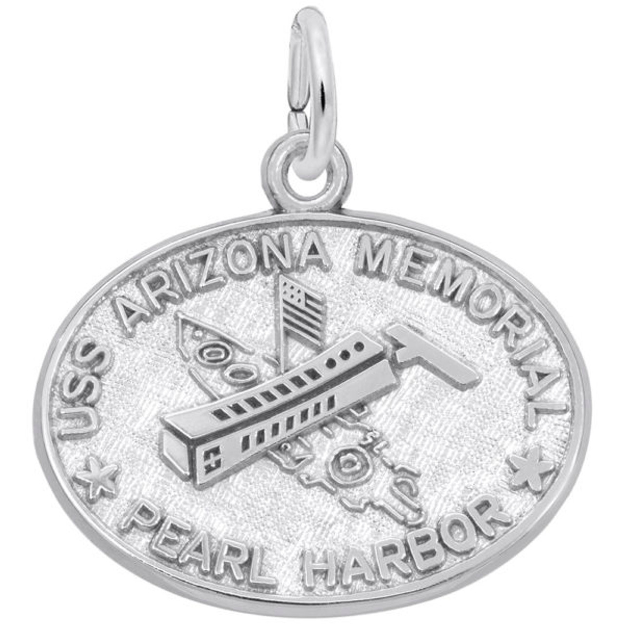 USS Arizona Pearl Harbor Memorial Silver Charm - Sterling Silver and 14k White Gold