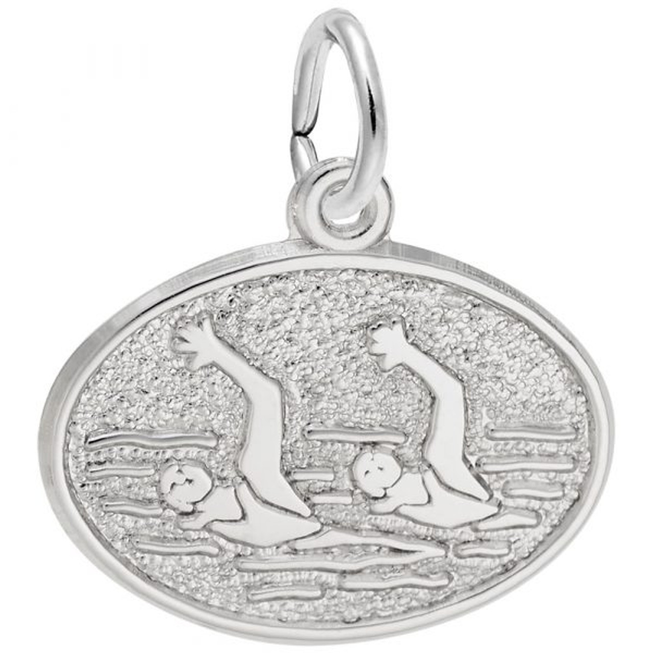 Synchronized Swimming Oval Disc Silver Charm - Sterling Silver and 14k White Gold