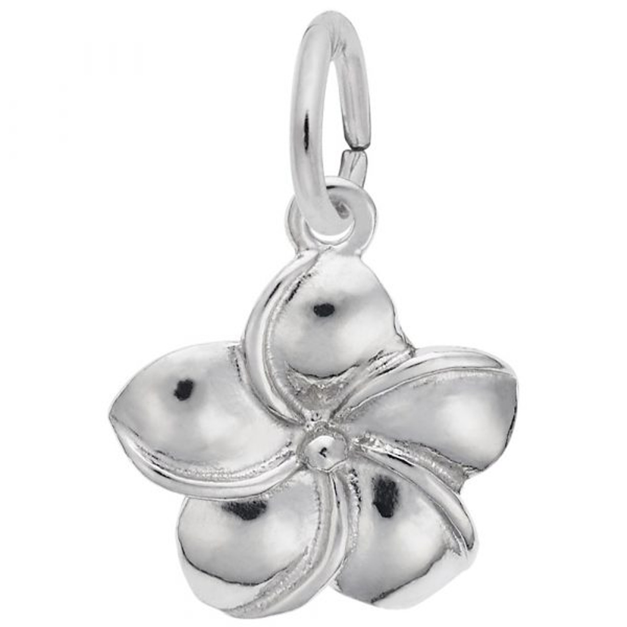 Hawaiian Plumeria Flower Silver Charm - Sterling Silver and 14k White Gold