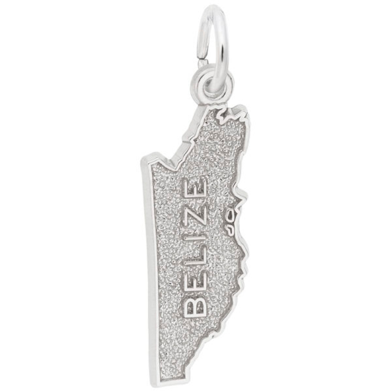 Belize Map Silver Charm - Sterling Silver and 14k White Gold