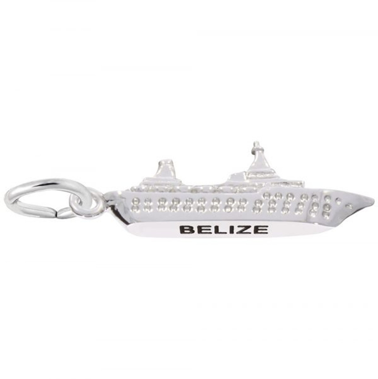 Belize Cruise Ship 3D Silver Charm - Sterling Silver and 14k White Gold