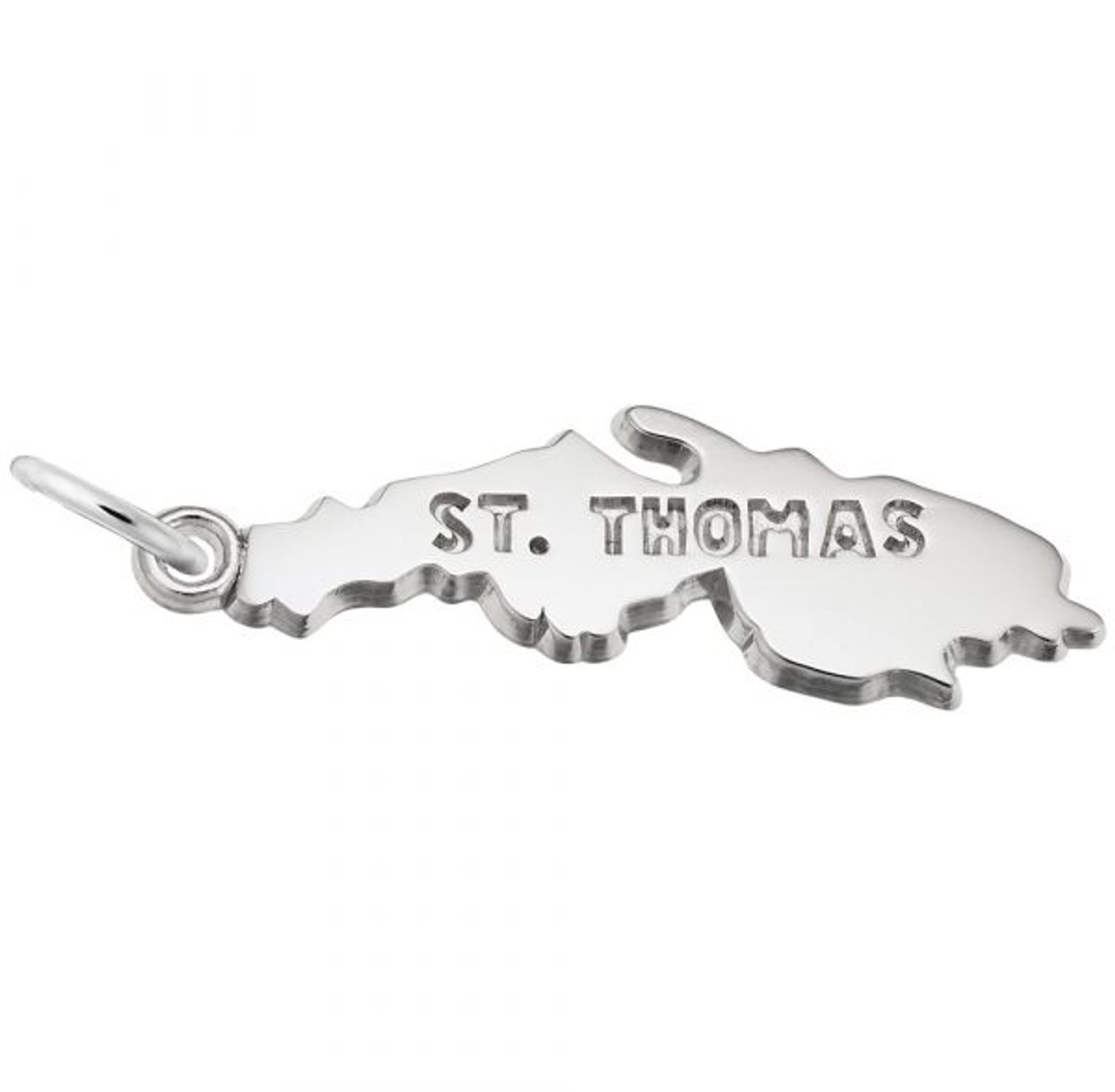 St. Thomas Map Silver Charm - Sterling Silver and 14k White Gold